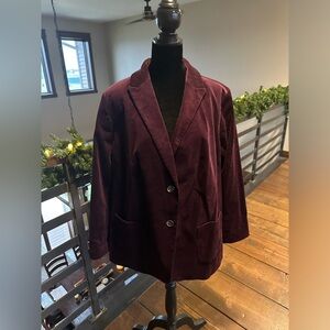 NWOT Talbots Plus Corduroy Blazer Jacket Size  18W Wine Burgundy